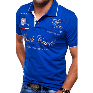 Stijlvol, nauwsluitend poloshirt voor heren, gemaakt van katoen, met korte mouwen. blauw