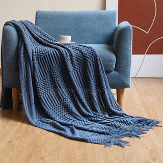 Stijlvol gebreid bankkleed – Scandinavische elegantie en comfort Blauw
