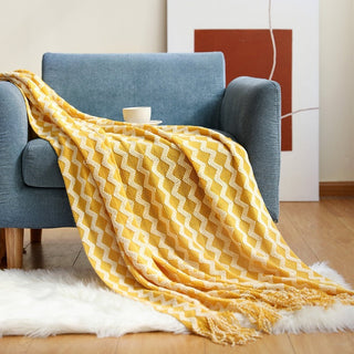 Stijlvol gebreid bankkleed – Scandinavische elegantie en comfort Wit & Geel