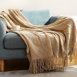Stijlvol gebreid bankkleed – Scandinavische elegantie en comfort Karamel
