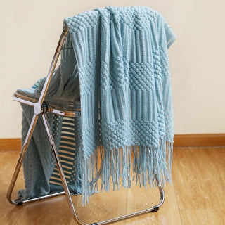 Stijlvol gebreid bankkleed – Scandinavische elegantie en comfort Babyblauw