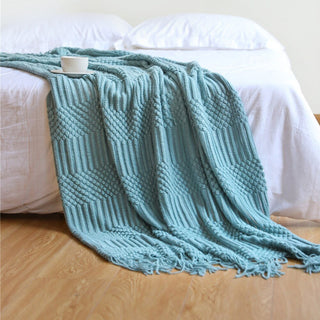 Stijlvol gebreid bankkleed – Scandinavische elegantie en comfort Lichtblauw