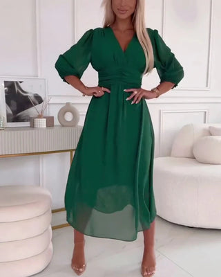 Mirella | Dames Zomerjurk – Stijlvolle Pofmouwen & Luchtig Design groen