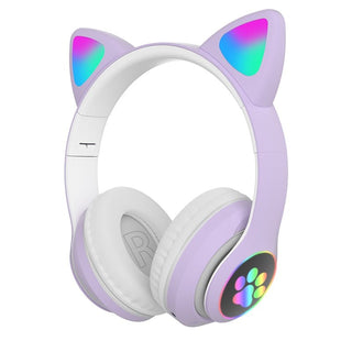 Kattenoortjes Bluetooth Koptelefoon met Verlicht LED-Design Paars
