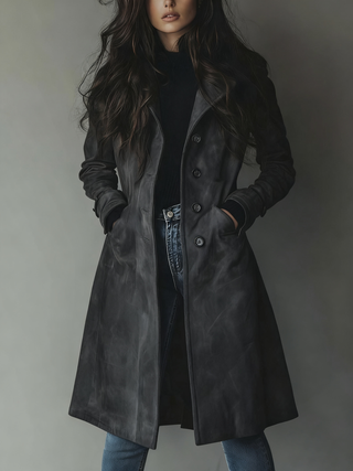 Teresa | Dames Vintage Trenchcoat Donkergrijs