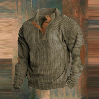 Thomas | Heren Geribbelde Gebreide Trui met Knopenplacket Casual Pullover Groen