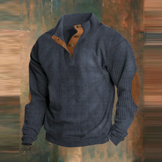 Thomas | Heren Geribbelde Gebreide Trui met Knopenplacket Casual Pullover Marineblauw