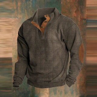 Thomas | Heren Geribbelde Gebreide Trui met Knopenplacket Casual Pullover Bruin