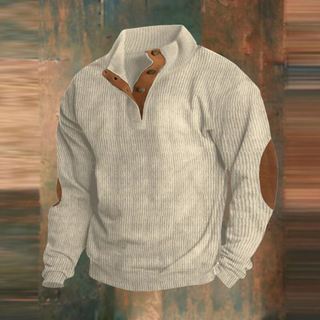 Thomas | Heren Geribbelde Gebreide Trui met Knopenplacket Casual Pullover Beige