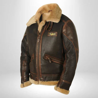 Thomas™ | Exclusief pilotenjack met bontkraag bruin