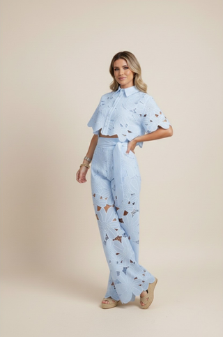 Chloé | Tweedelige zomerset voor dames – bloemenpatroon en luchtig borduurwerk