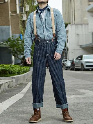 Unisex Denim Overalls van 100 Procent Katoen met Gestreept Ontwerp voor Casual Stijl en Comfortabele Pasvorm Streep Blauw