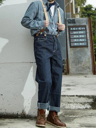 Unisex Denim Overalls van 100 Procent Katoen met Gestreept Ontwerp voor Casual Stijl en Comfortabele Pasvorm