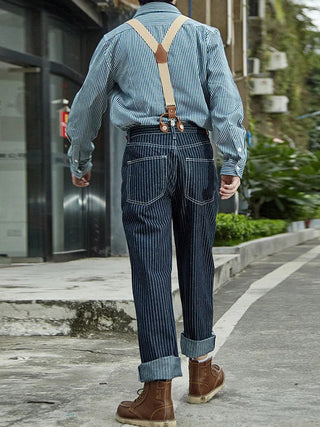Unisex Denim Overalls van 100 Procent Katoen met Gestreept Ontwerp voor Casual Stijl en Comfortabele Pasvorm