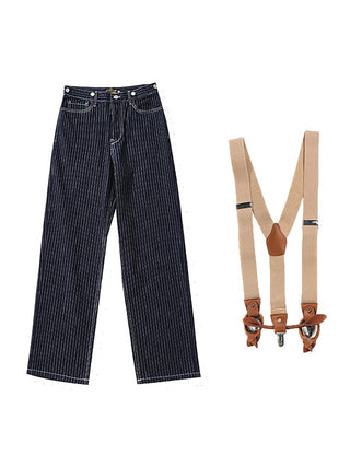 Unisex Denim Overalls van 100 Procent Katoen met Gestreept Ontwerp voor Casual Stijl en Comfortabele Pasvorm