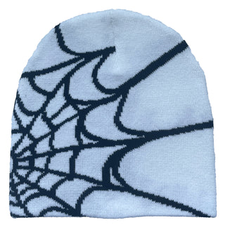 Unisex gebreide muts met spinnenwebprint, warme outdoor pullover muts met een eigenzinnige uitstraling. wit zwart