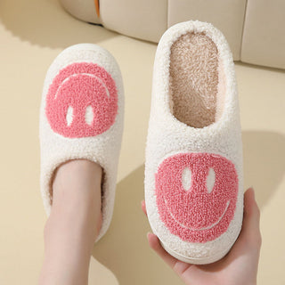Unisex slippers met smiley-print, warme en zachte huisschoenen. roze
