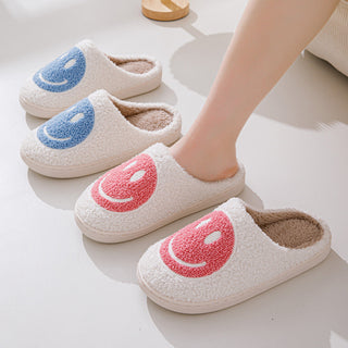 Unisex slippers met smiley-print, warme en zachte huisschoenen.