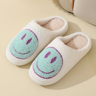 Unisex slippers met smiley-print, warme en zachte huisschoenen. hemelsblauw