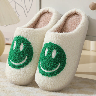 Unisex slippers met smiley-print, warme en zachte huisschoenen. groen