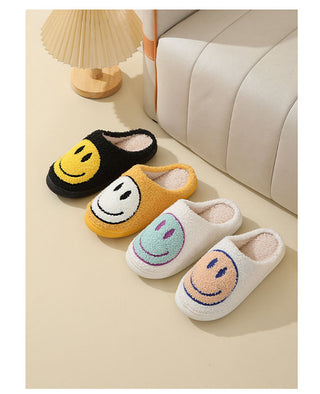 Unisex slippers met smiley-print, warme en zachte huisschoenen.