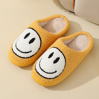 Unisex slippers met smiley-print, warme en zachte huisschoenen. geel