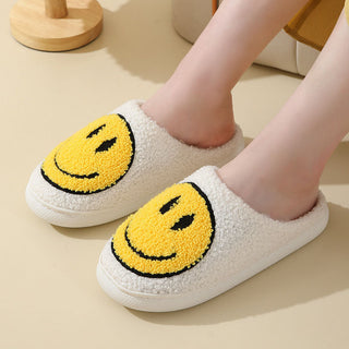 Unisex slippers met smiley-print, warme en zachte huisschoenen. wit