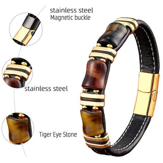 Tijgeroog Natuursteen Lederarmband