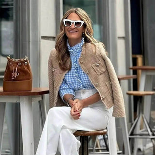 Dames Korte Tweed Overgangsjas Elegant voor de Lente