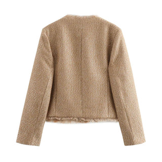 Dames Korte Tweed Overgangsjas Elegant voor de Lente