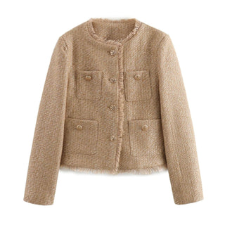 Dames Korte Tweed Overgangsjas Elegant voor de Lente