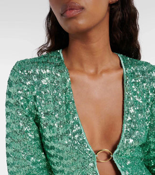 Adōre | Dames Glitter Mini-jurk – Pailletten met V-hals & Wijde Mouwen