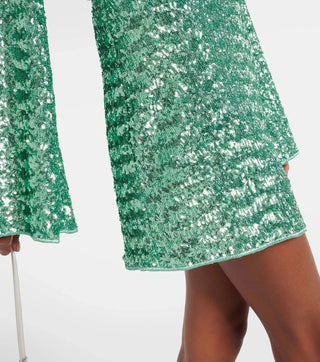 Adōre | Dames Glitter Mini-jurk – Pailletten met V-hals & Wijde Mouwen