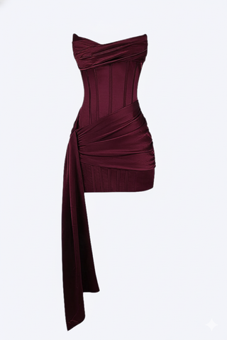 Bonera | Dames Avondjurk – Elegant Kort Design, Verfijnde Taille & Tijdloze Cocktail-Look Bordeaux