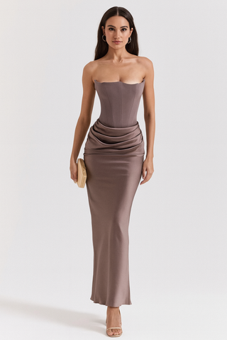 Aura | Dames Maxi-jurk – Strapless Design & Elegante Pasvorm Bruin