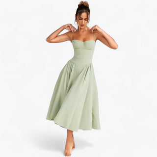 Vespera | Korsetjurk voor dames – Mouwloze midi-feestjurk met silhouetversterkend korset Lichtgroen