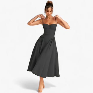 Vespera | Korsetjurk voor dames – Mouwloze midi-feestjurk met silhouetversterkend korset Zwart
