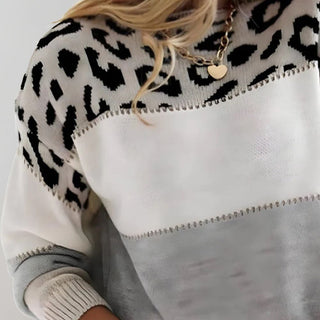 Viola | Dames Colorblock Gebreide Trui Luipaardprint Zachte Pullover