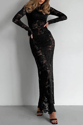 Bonera | Dames Maxi-jurk – Elegant Kant, Transparant Design & Luxueuze Uitstraling Zwart