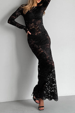 Bonera | Dames Maxi-jurk – Elegant Kant, Transparant Design & Luxueuze Uitstraling