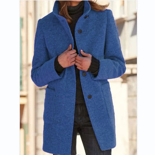 Dames Winterjas Wintermantel | Lang Met Knopen en Zakken Donkerblauw
