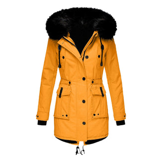 ELYSSI Winterparka Dames met Imitatiebontkraag en Verstelbare Taille Goud