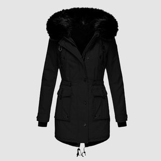ELYSSI Winterparka Dames met Imitatiebontkraag en Verstelbare Taille Zwart