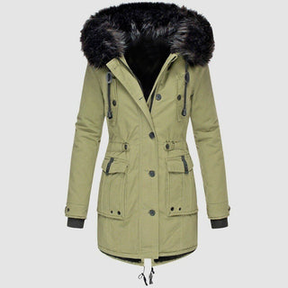 ELYSSI Winterparka Dames met Imitatiebontkraag en Verstelbare Taille Groen
