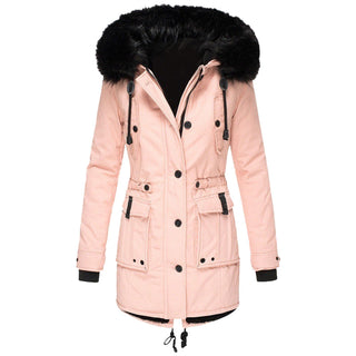 ELYSSI Winterparka Dames met Imitatiebontkraag en Verstelbare Taille Roze