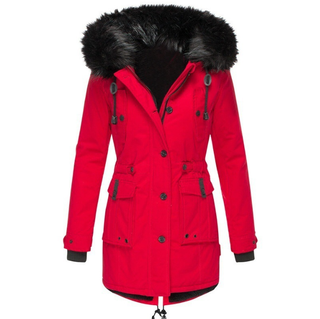 ELYSSI Winterparka Dames met Imitatiebontkraag en Verstelbare Taille Rood