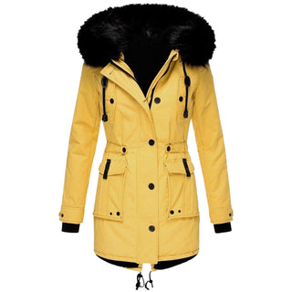 ELYSSI Winterparka Dames met Imitatiebontkraag en Verstelbare Taille Geel