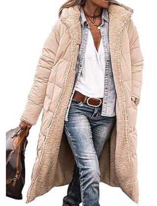 ELYSSI Lange Winterjas Dames Omkeerbaar met Teddyvoering Beige