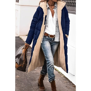 ELYSSI Lange Winterjas Dames Omkeerbaar met Teddyvoering Marineblauw