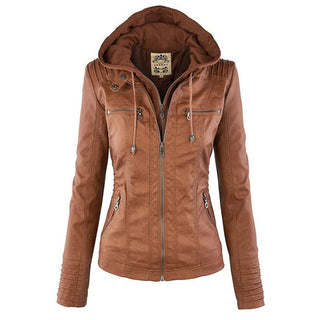 ELYSSI Leren Jas Dames met Capuchon van PU-Leer Khaki